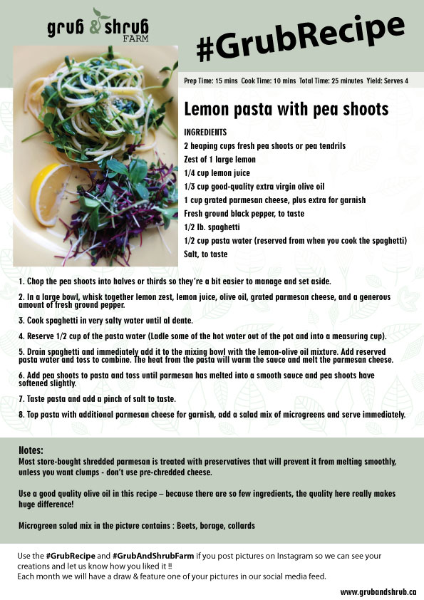 Lemon pasta with pea shoots